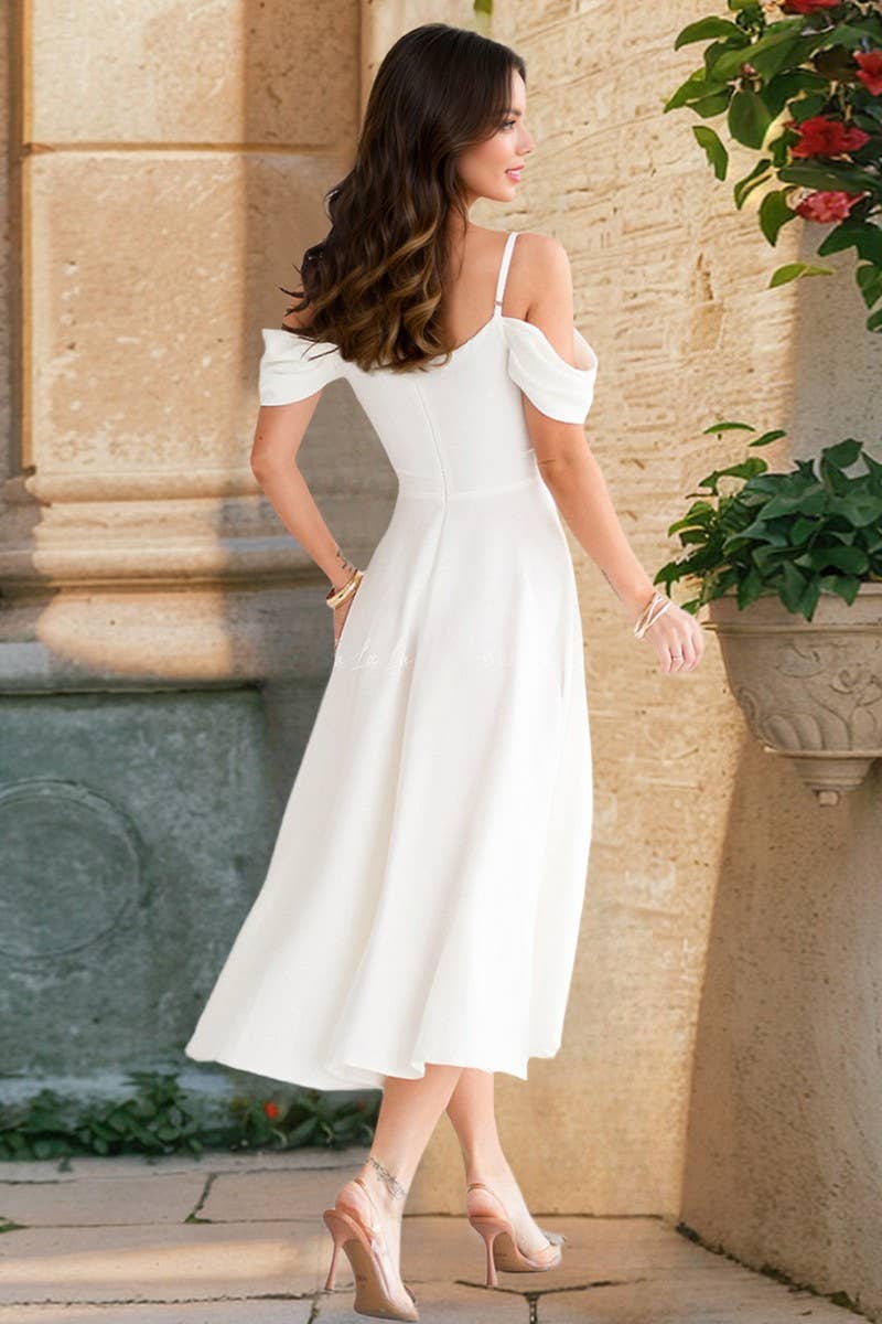 CWDMD6139_RUCHED SPAGHETTI STRAP A-LINE BODYCON DRESS