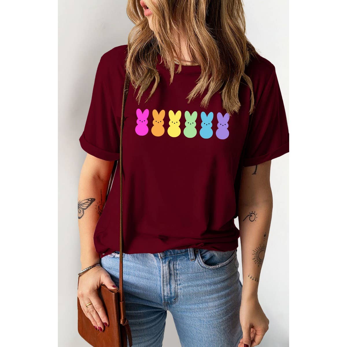 CUTE PRINTED BUNNY ROUND NECK T SHIRT FOR EASTER_CWTTS0790