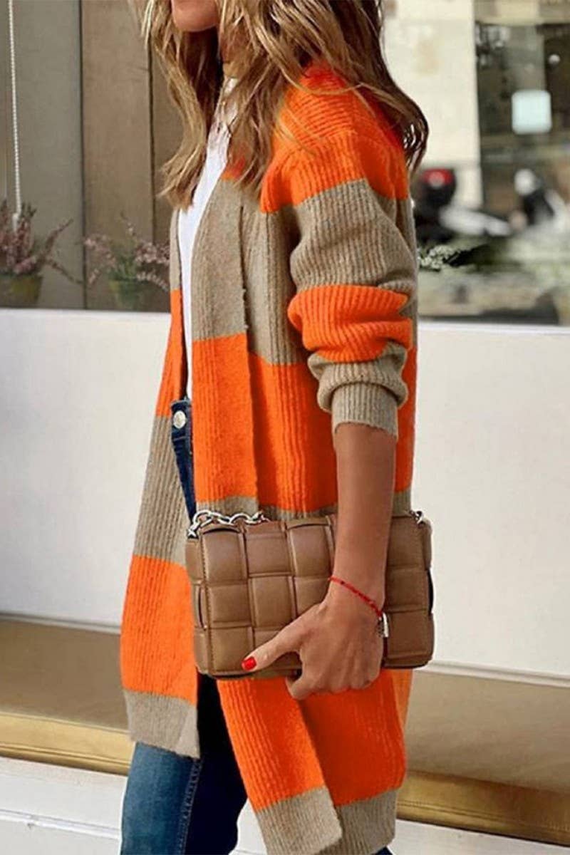 CWOCAL00566_CONTRAST DROPPED SHOULDER LONG KNITTED CARDIGAN