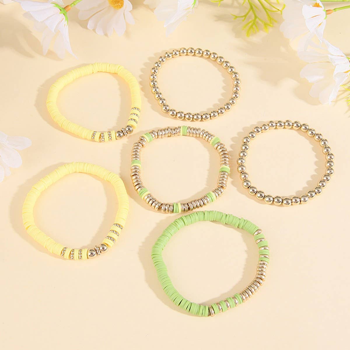 VINTAGE CLAY ROUND BEAD BRACELET SET JEWELRY