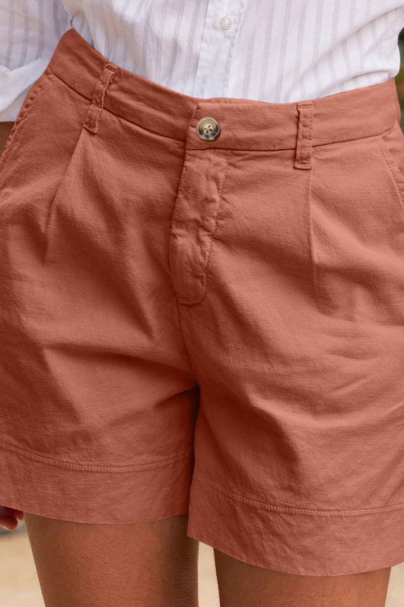 CWBSP0558_HIGH WAIST SOLID BUTTON WAIST CASUAL SHORTS