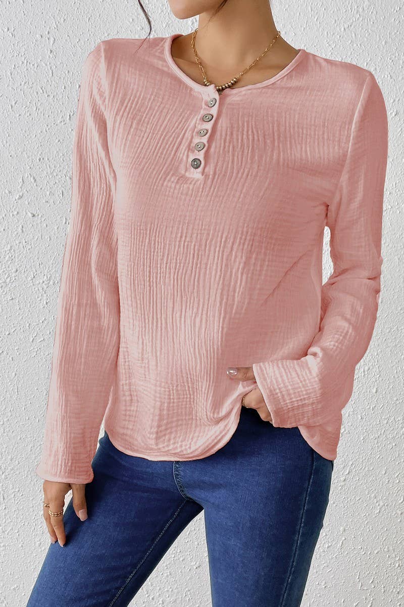 CWTBLL3850_SLIM FIT SOLID COLOR COTTON-LINEN PULLOVER SHIRT