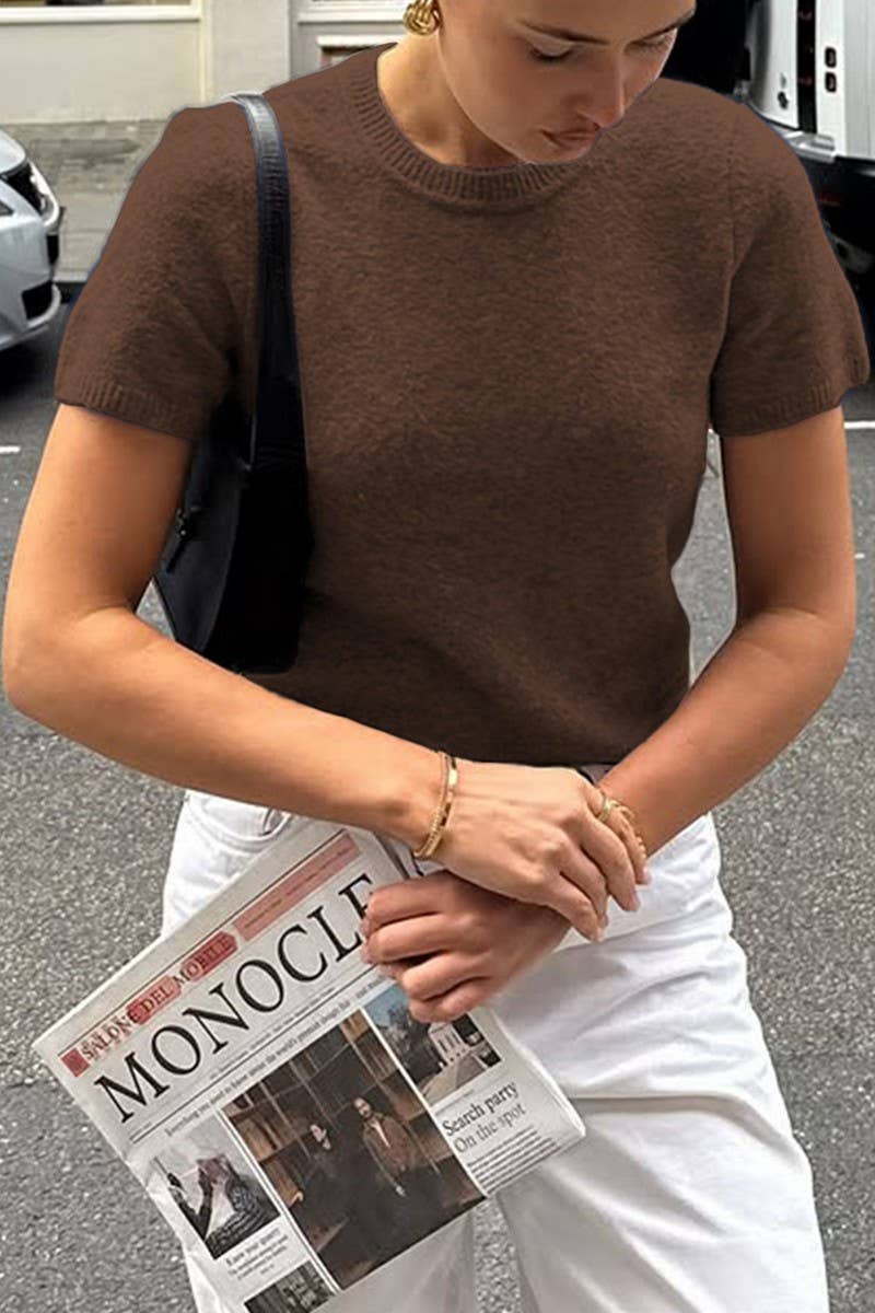 CWOSWS00157_CASUAL SOLID SHORT SLEEVE KNIT TOP