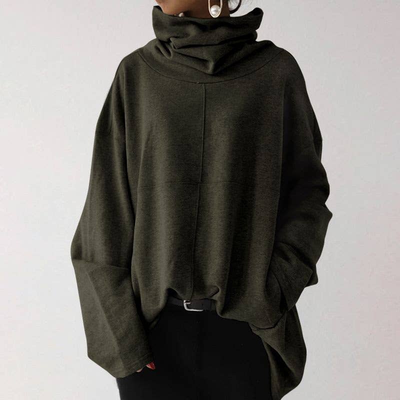 CASUAL TURTLENECK PULLOVER SOLID COLOR HOODIE