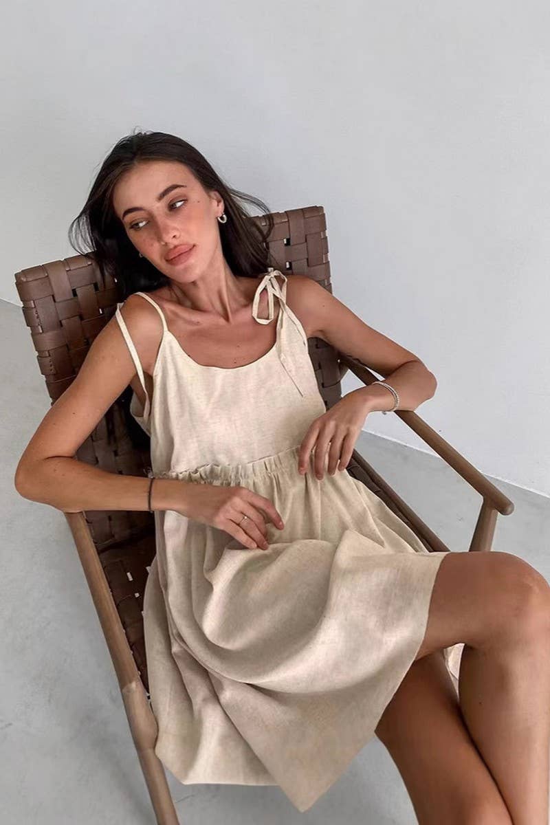 CWDSD8757_SEXY LINEN BLEND SPAGHETTI STRAP DRESS