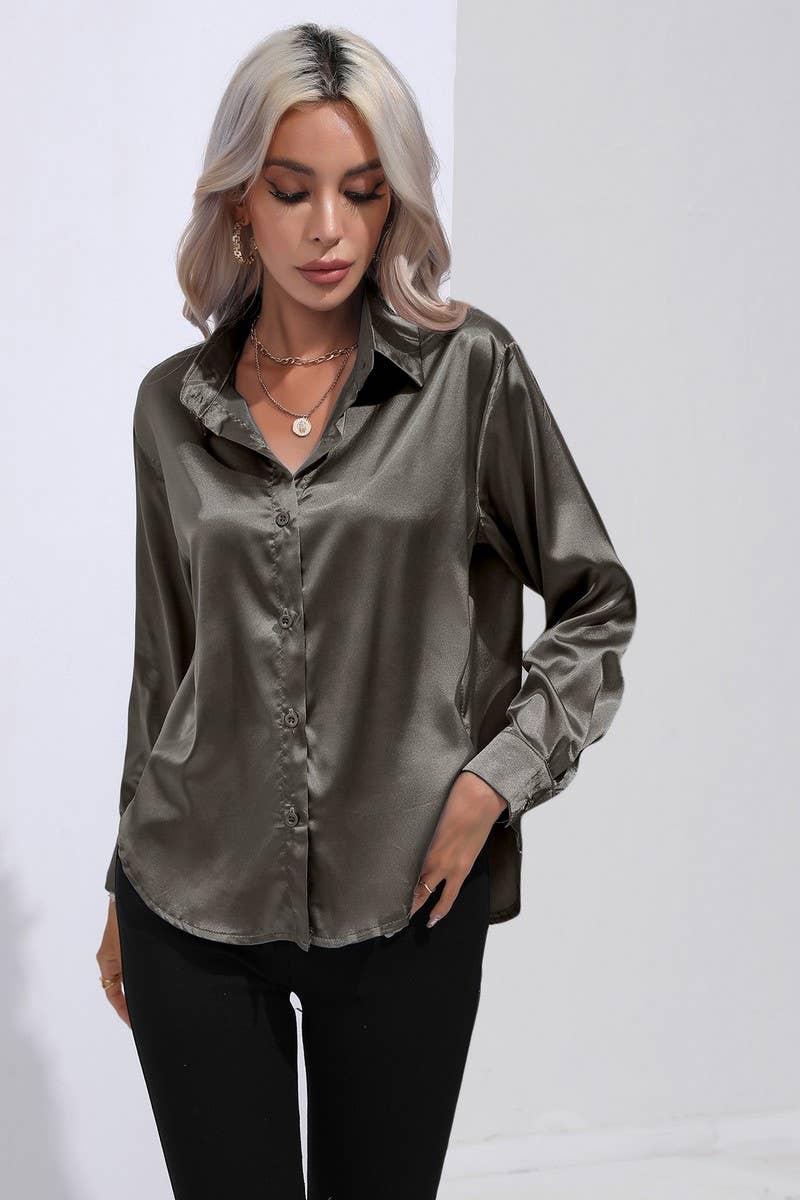 CWTBLL0690_Button Down Silky Satin Long Sleeve Top