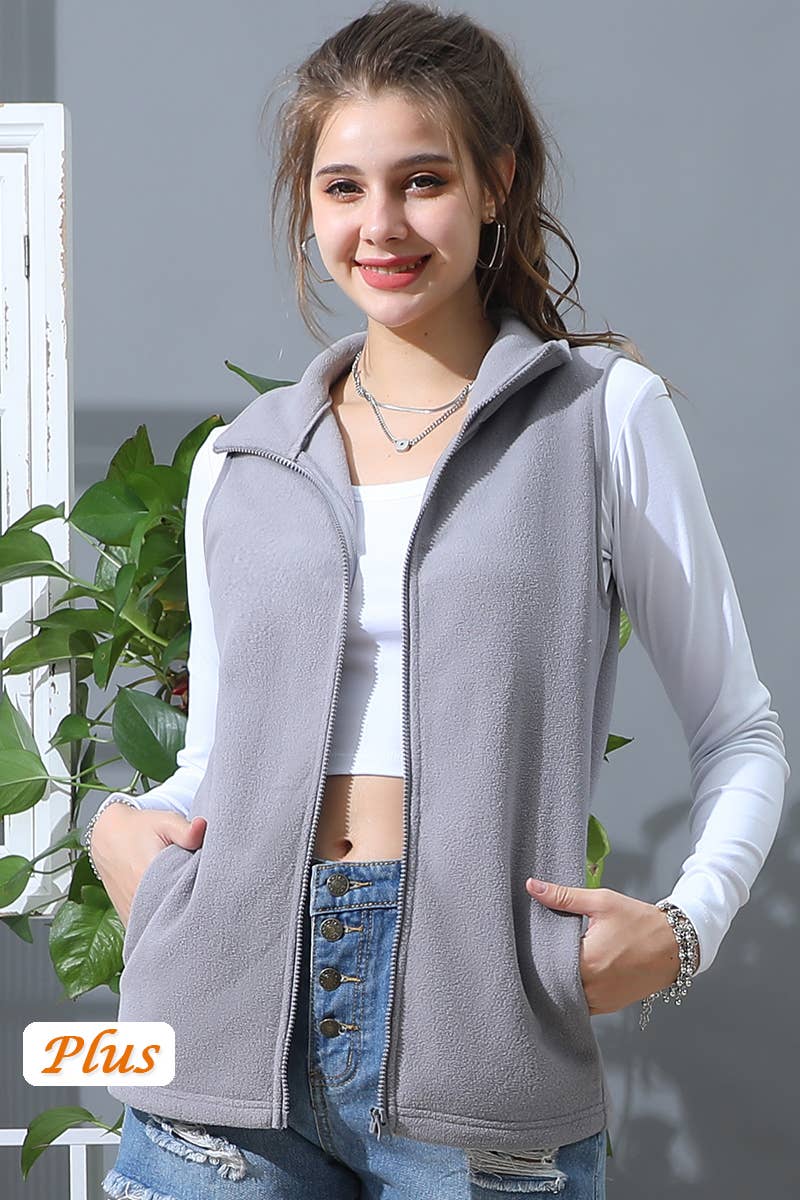 CWOV095-P_ZIP UP CASUAL FLEECE VEST JACKET WITH POCKTS