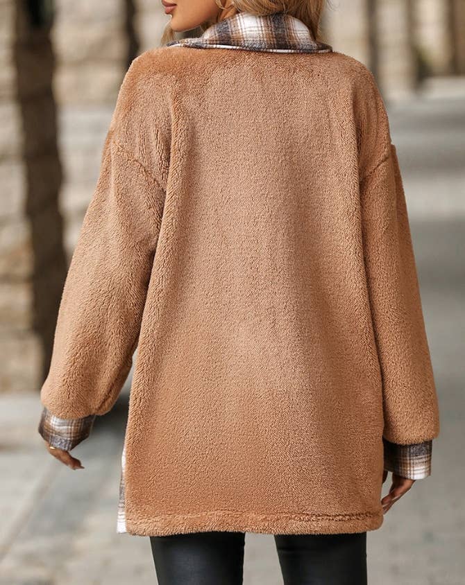 Fashionable plush long-sleeved mid-length coat