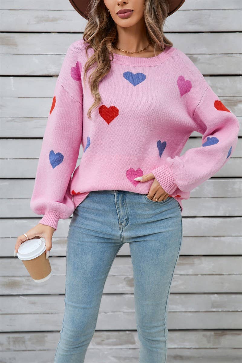 CWOSWL5778_HEART SHAPED VALENTINE'S DAY CREW NECK SWEATER