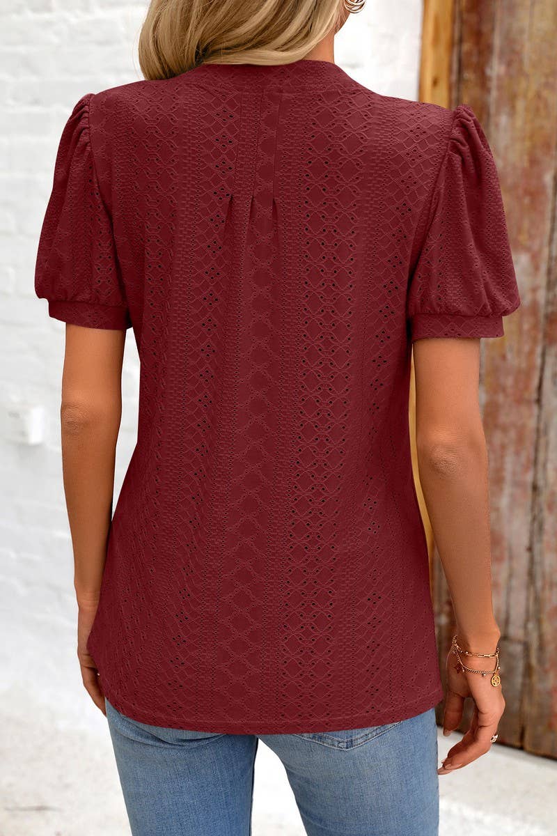 CWTBLS0794_SOLID COLOR V NECK LOOSE SHORT SLEEVED TOP