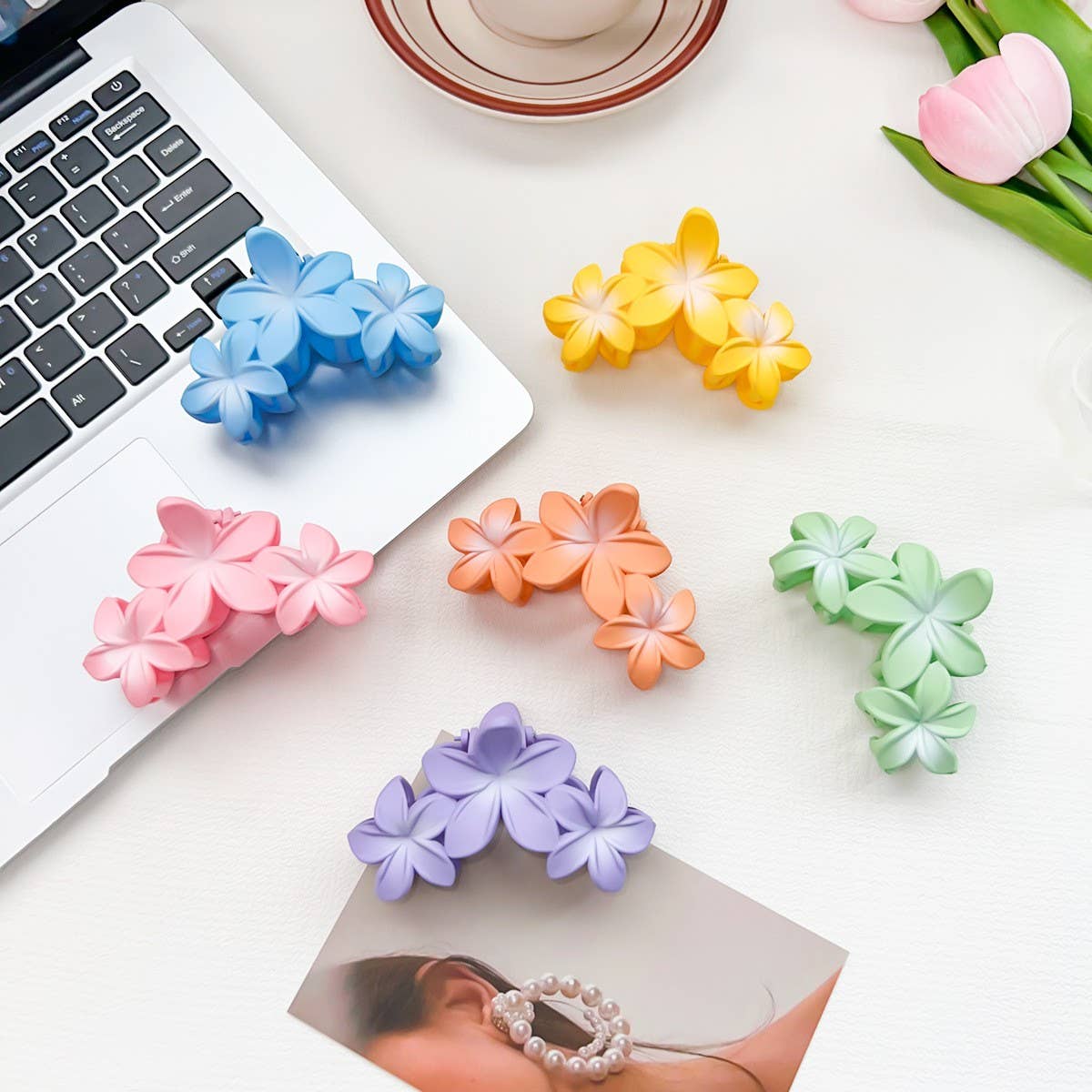 Candy Color Triple Flower Hair Claw Clip_CWAHA1583