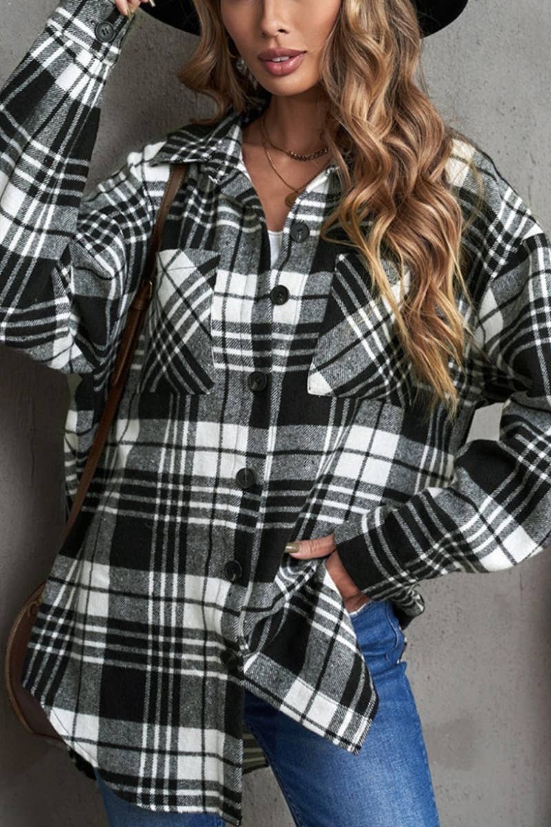 CWTSTL2347_AUTUMN PLAID SINGLE-BREASTED LONG-SLEEVED SHIRT