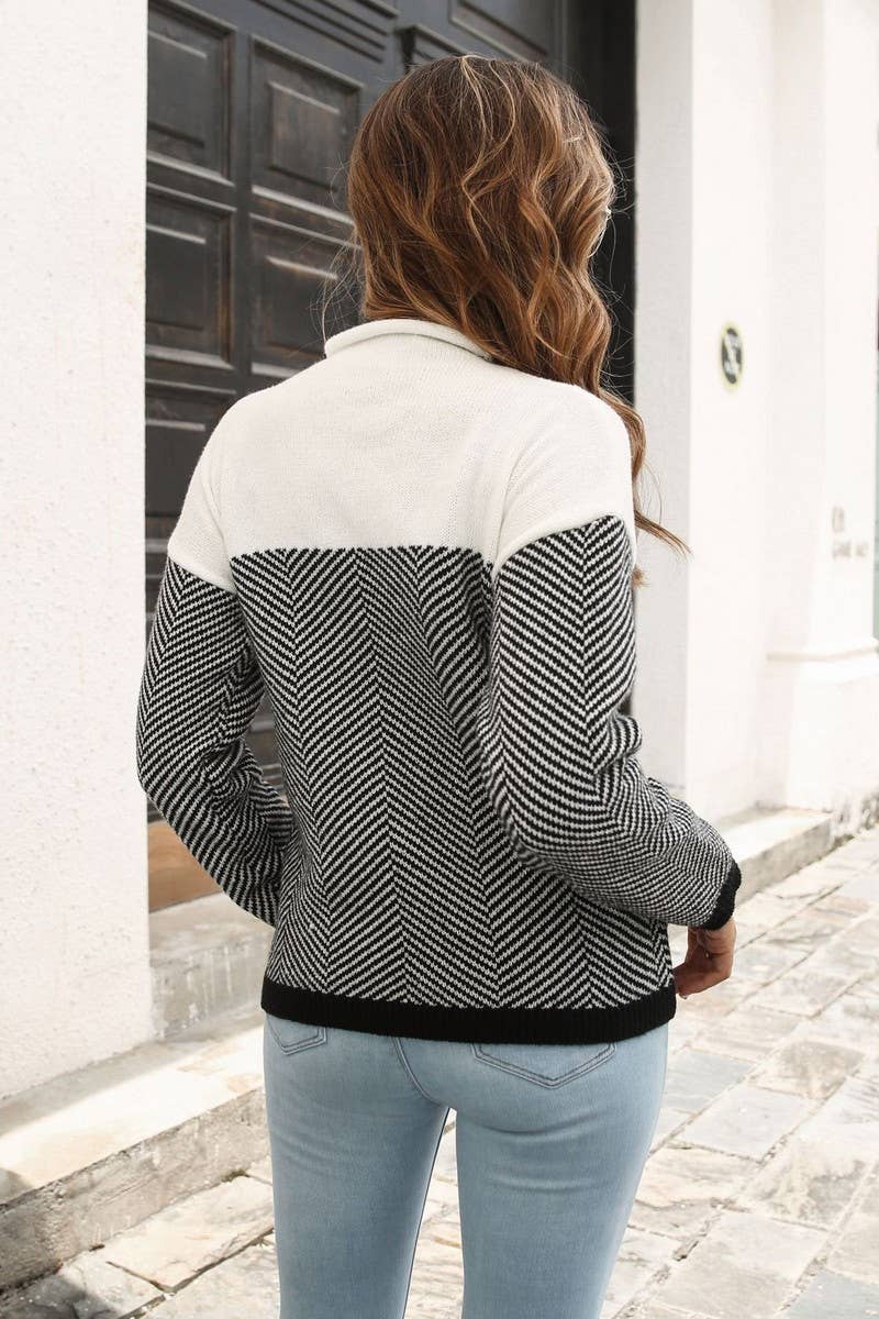 CWOSWL3969_TWILL STRIPE COLORBLOCK LONG SLEEVE KNIT SWEATER