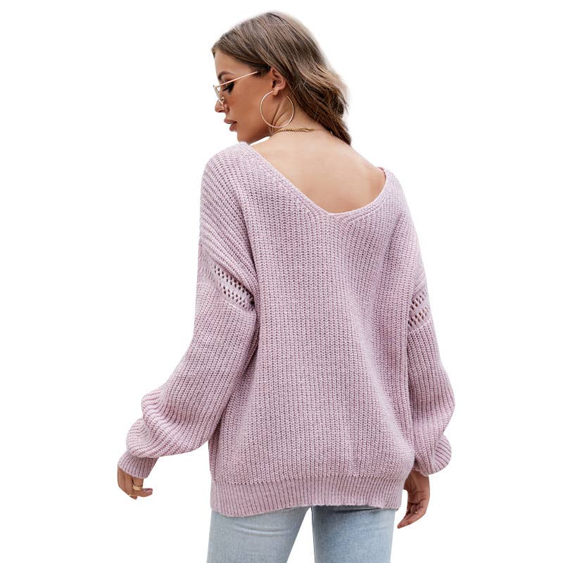CWOSWL1098_Long Sleeve V-neck Pullover Sweater
