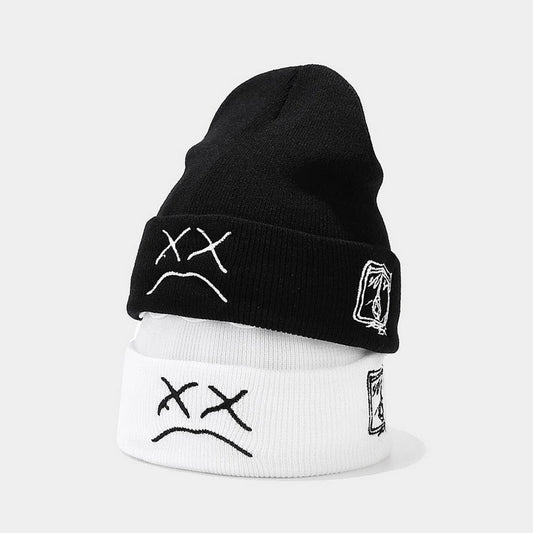 CRYING FACE EMBROIDERED KNITTED HAT?CWAH2144