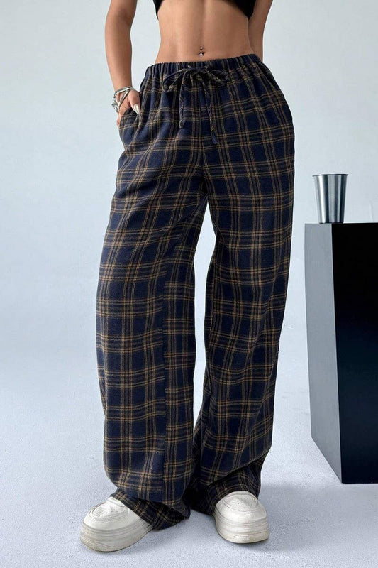 CWBLP1123_CASUAL PLAID STRAIGHT TROUSERS