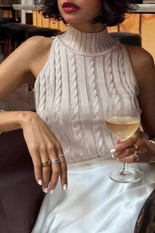 CWOV0763_CASUAL ELEGANT HALF TURTLENECK CABLE KNIT VEST