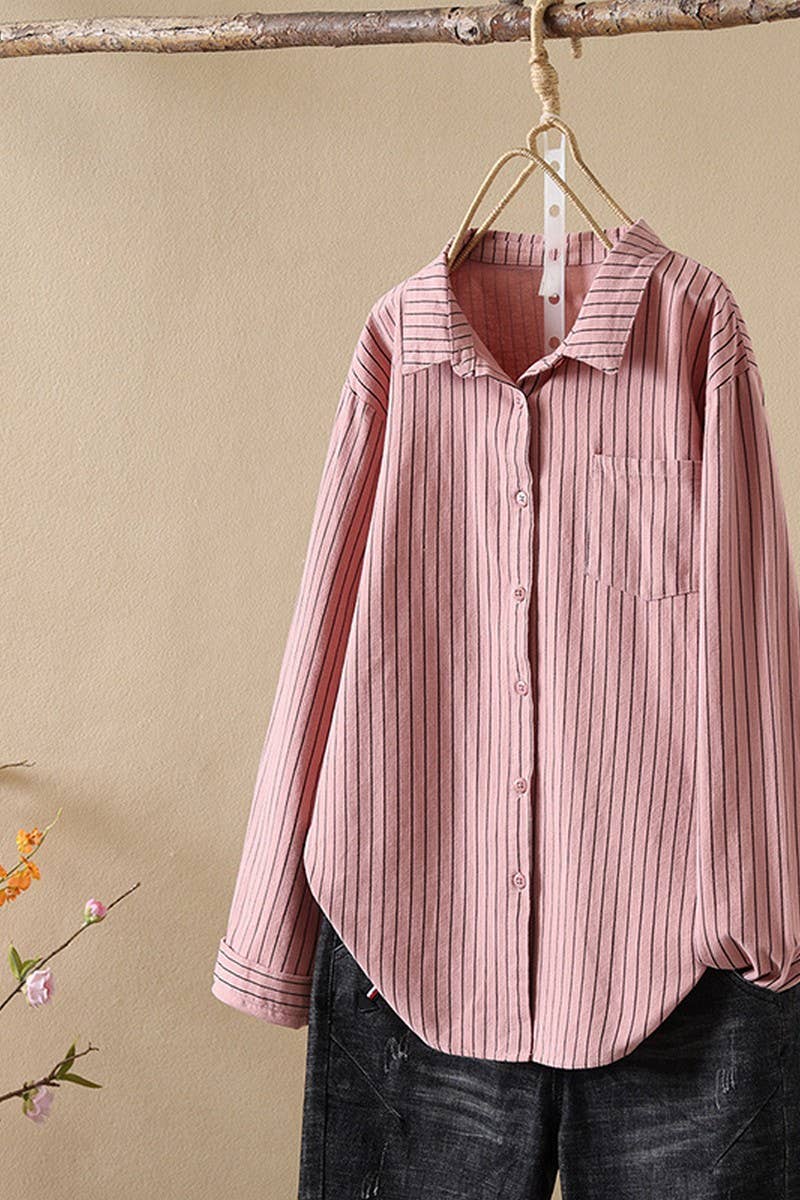 CWTSTL2248_LOOSE CASUAL STRIPED LONG SLEEVE SHIRT TOP