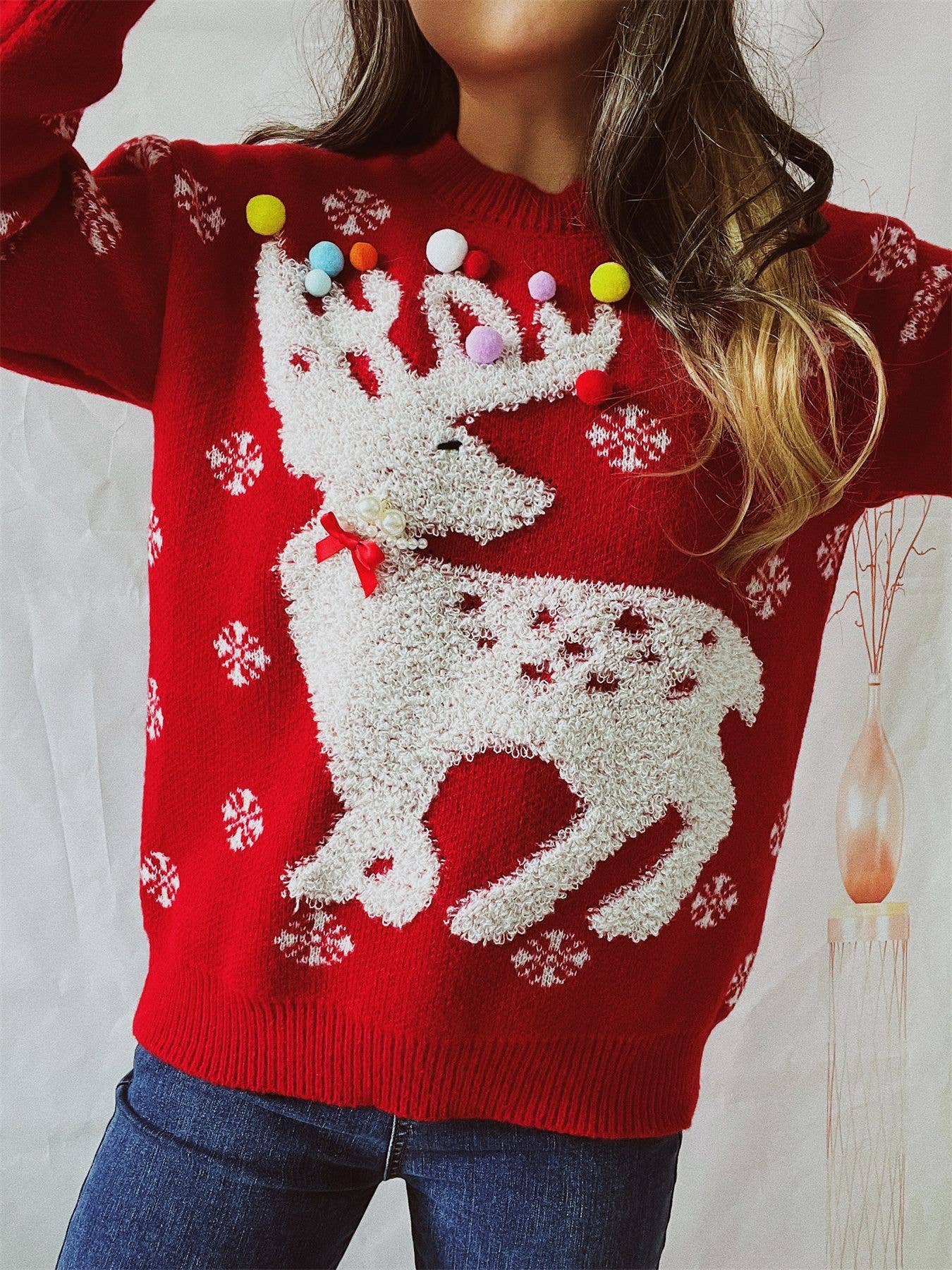 Christmas reindeer jacquard knitted sweater