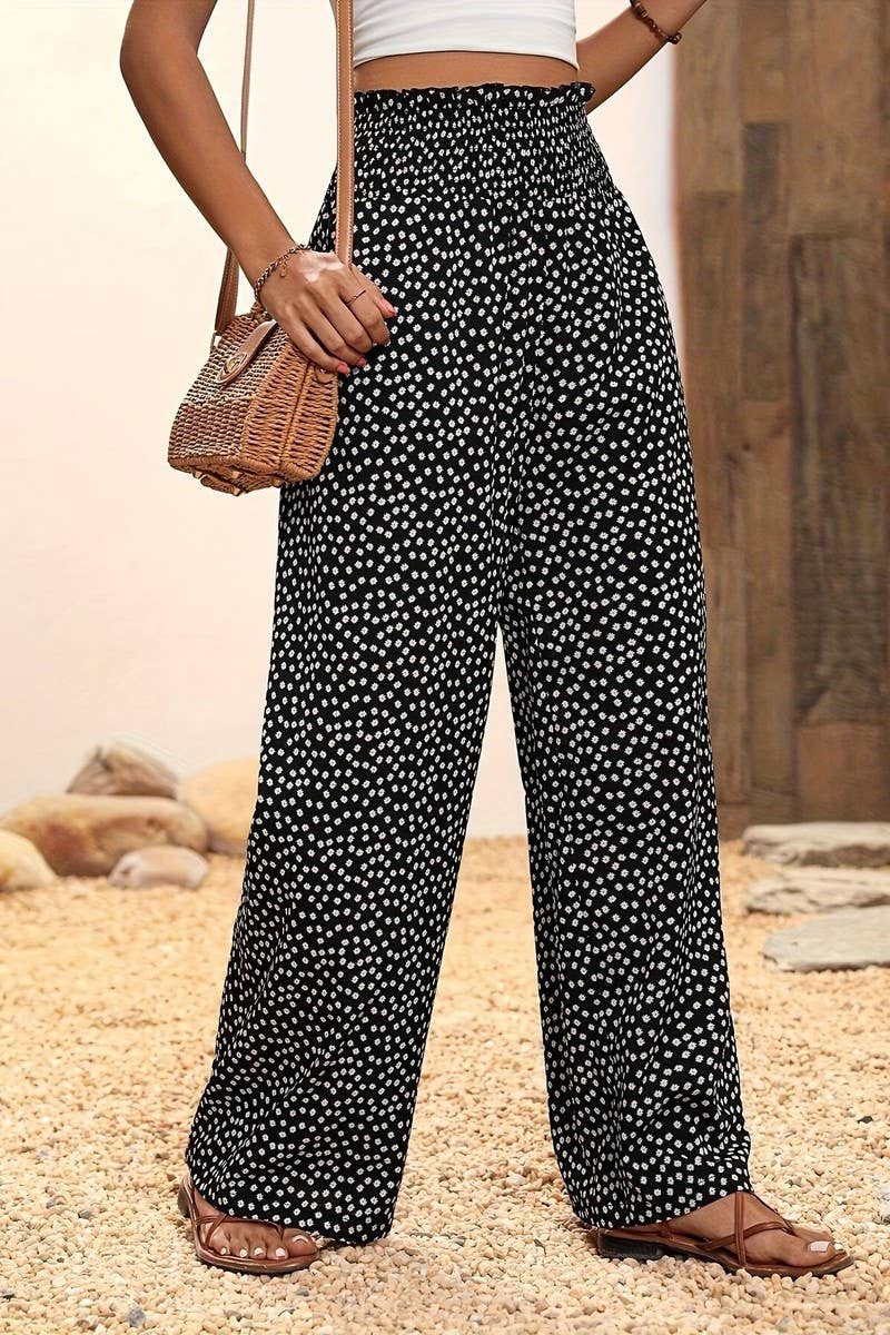 CWBLP2072_HIGH WAIST FLORAL FLARED DRAPED SUMMER PANTS