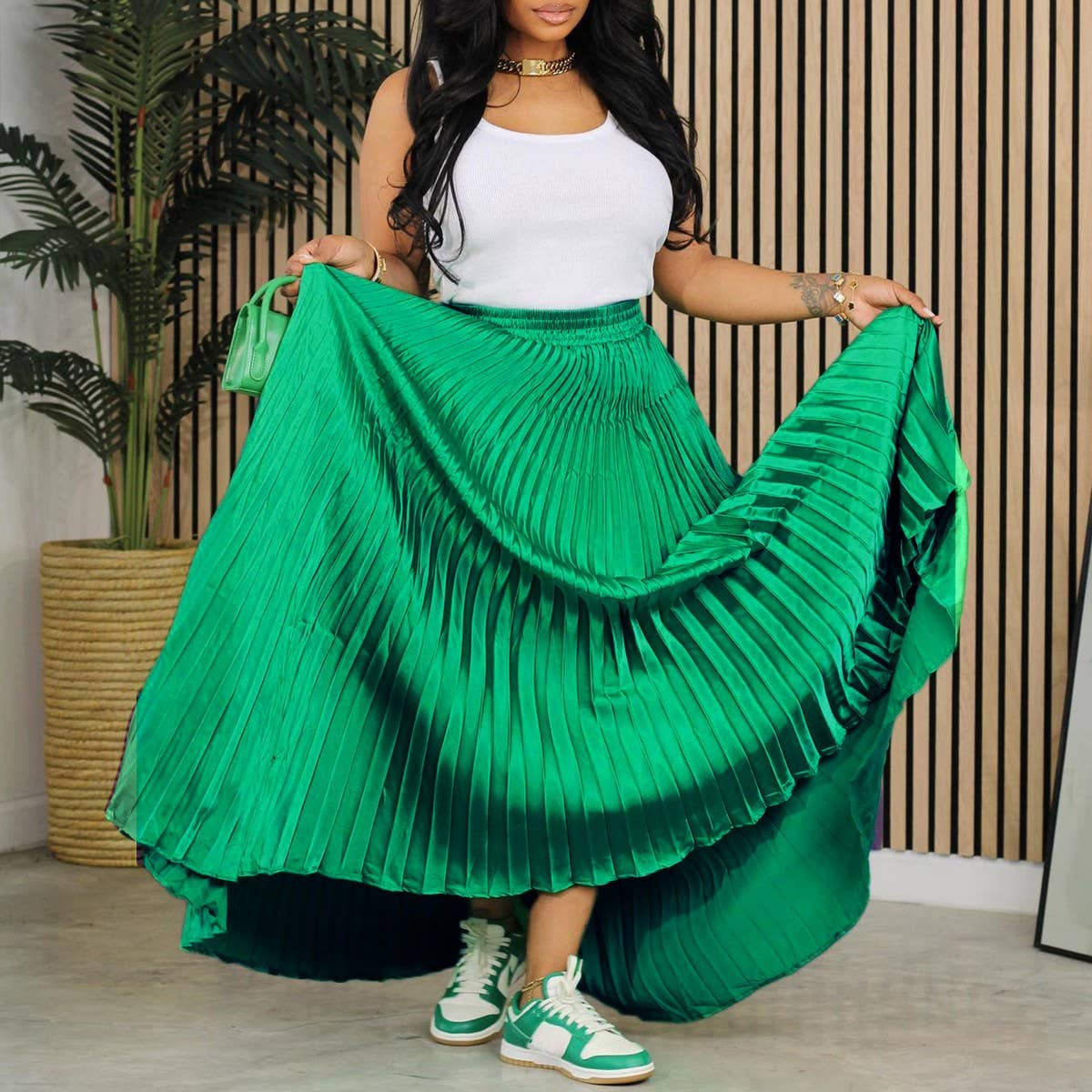 PLUS SIZE MID-HIGH WAIST PLEATED LONG SKIRT_CWDMD3676