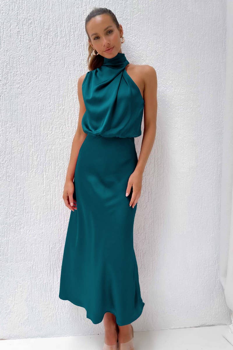 CWDMD6142_SPRING AND SUMMER HIGH-END SATIN SLEEVELESS DRESS