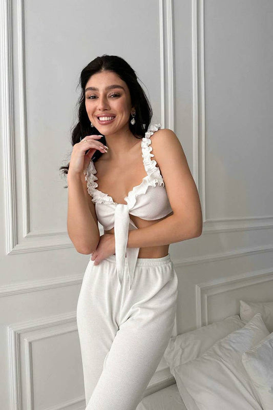 CWSPJ0355_KNITTED SOLID COLOR PAJAMAS THREE PIECE SET