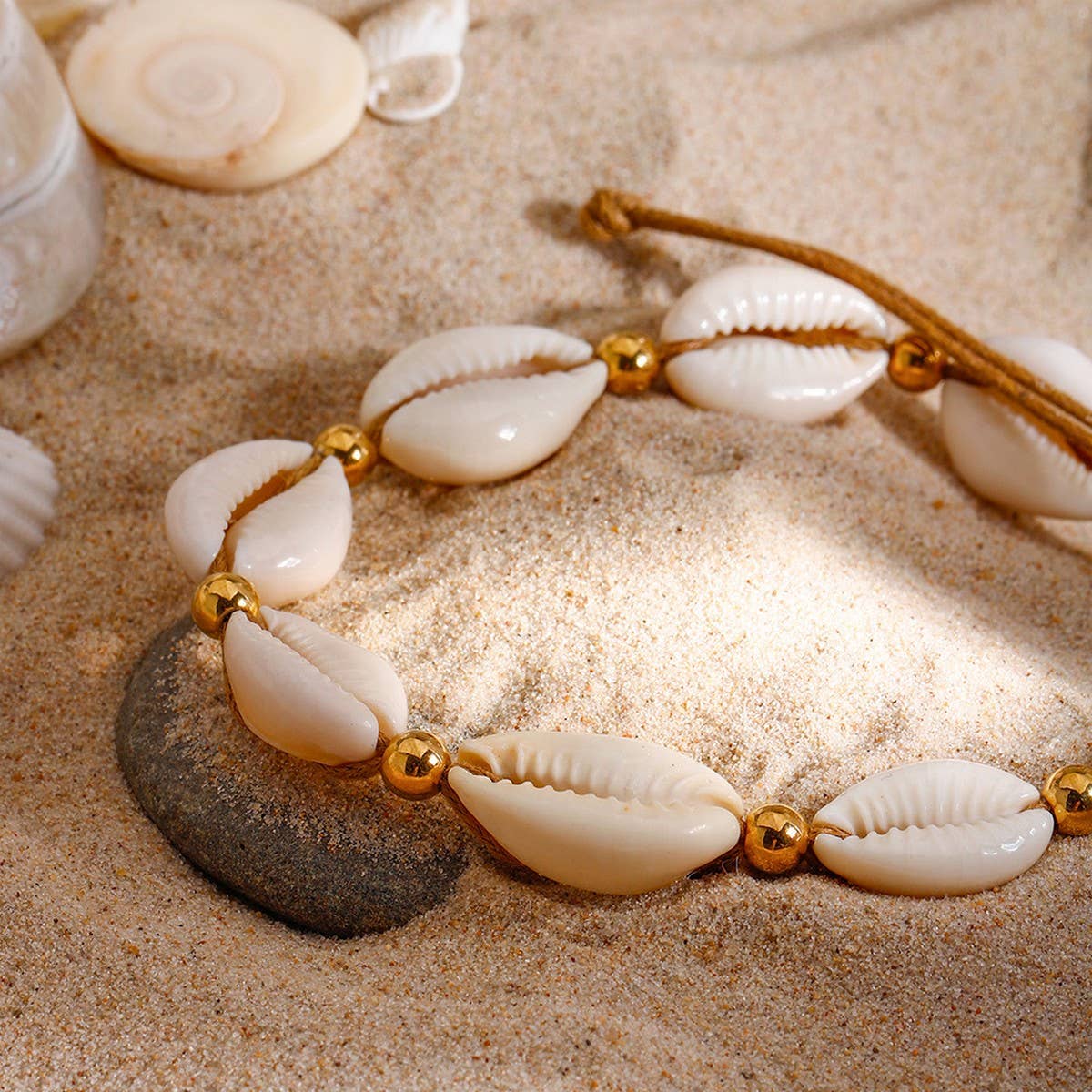 18KGold Stainless SteelShell Bead AdjustableAnklet_CWAJE4675