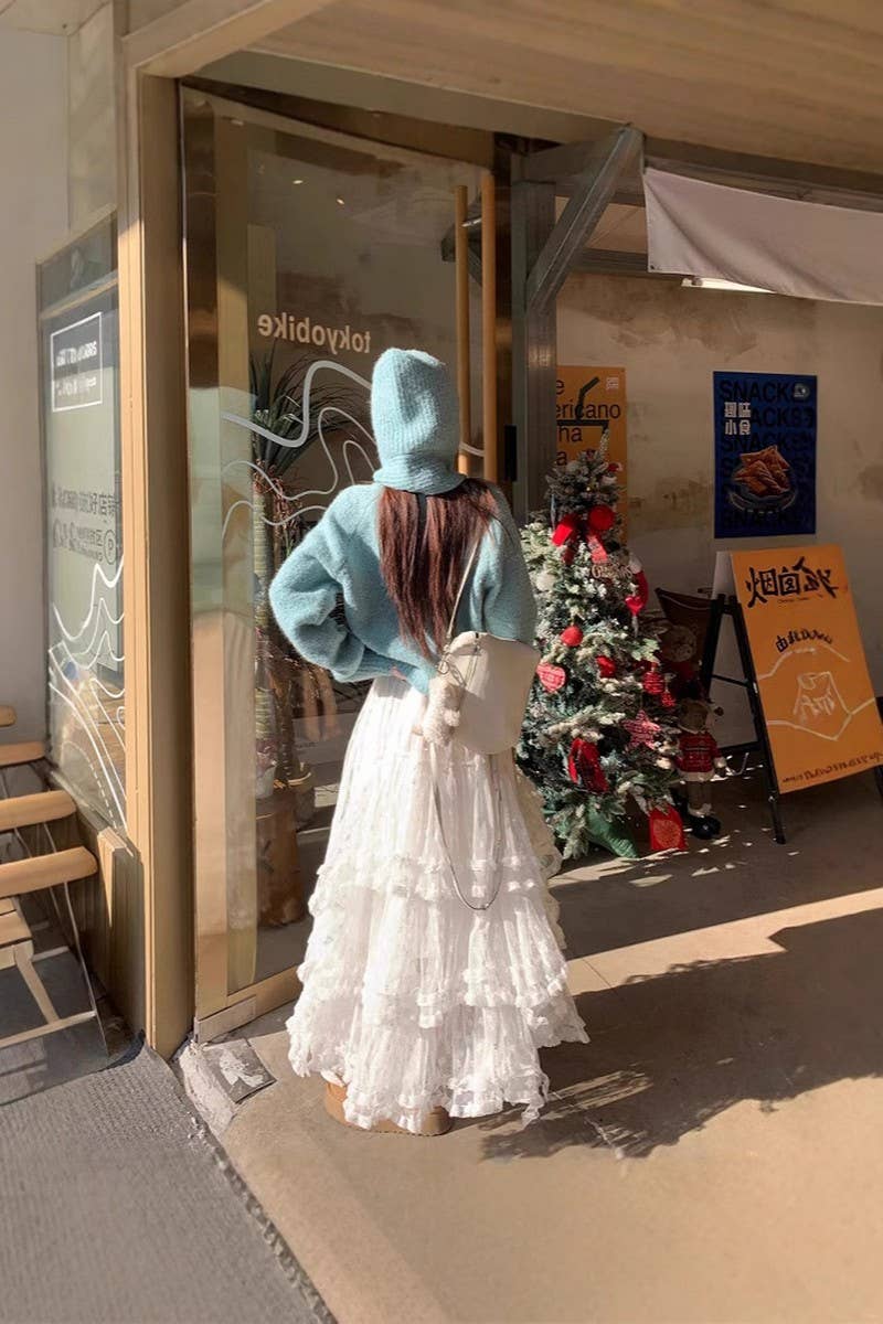 CWBLS00714_2025 FLORAL MESH RUFFLE IRREGULAR MAXI SKIRT