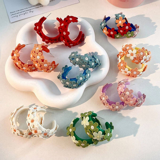 Summer Embroidered Flower Stud Earrings ??Handmade_CWMM6184
