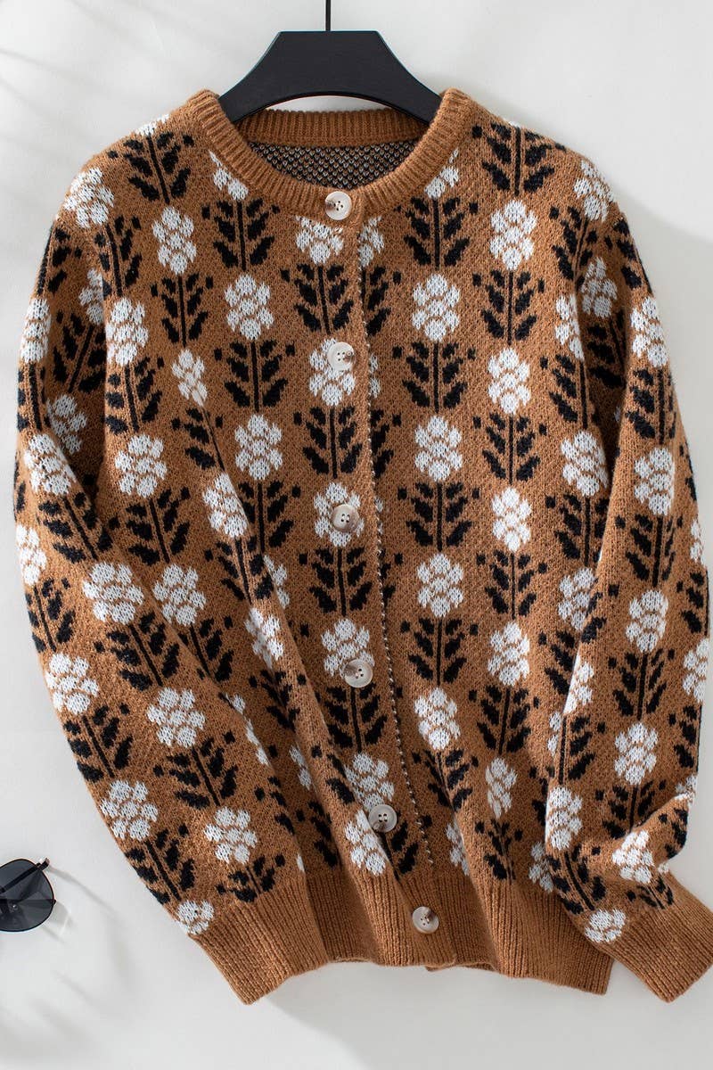 CWOCAL0842_SINGLE BREASTED JACQUARD KNIT CARDIGAN SWEATER