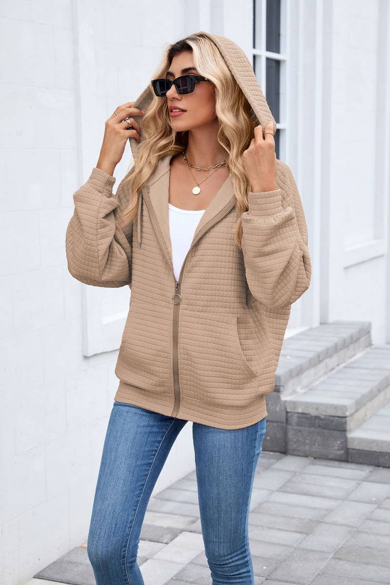 CWOHOL00660_SOLID COLOR ZIP-UP HOODED SWEATSHIRT JACKET