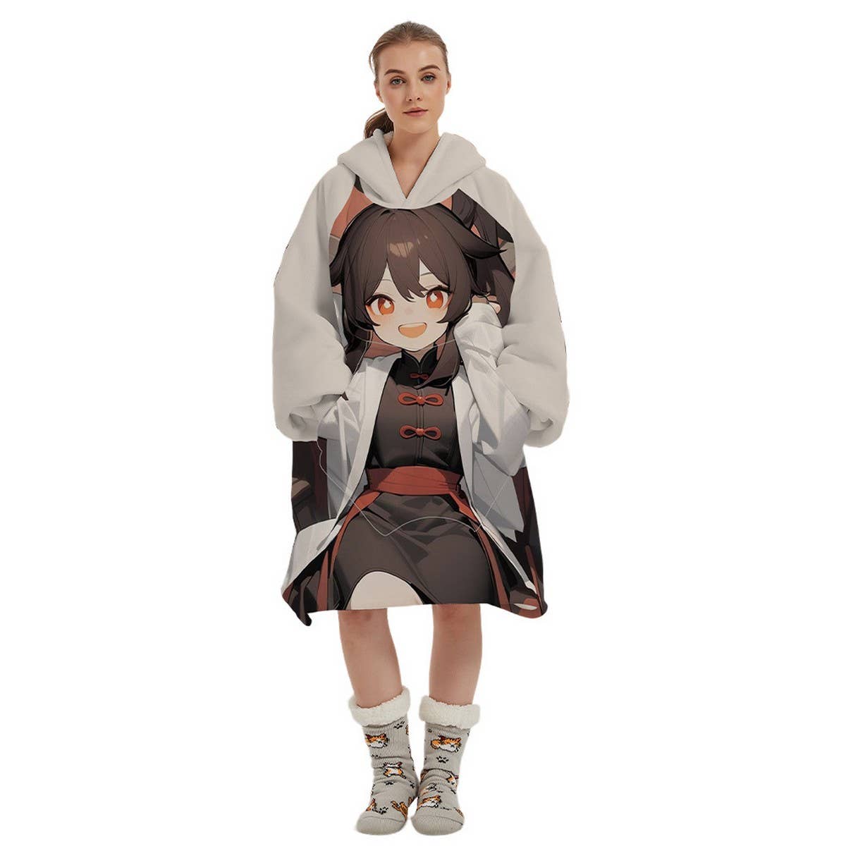 Double-Layer Sherpa Fleece Hoodie Blanket Wear