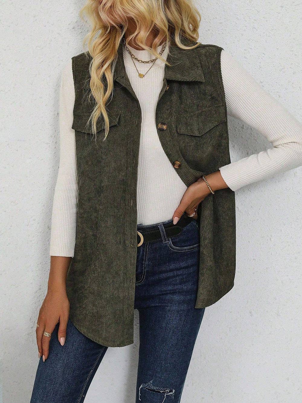 Casual corduroy lapel cardigan