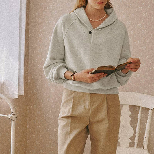 Design sense lapel pure cotton retro hoodie