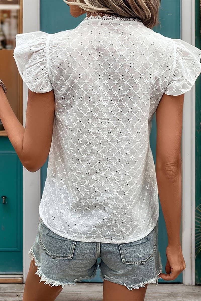 CWTBLSL0637_SUMMER ROUND NECK LACE PATCHWORK SHIRT