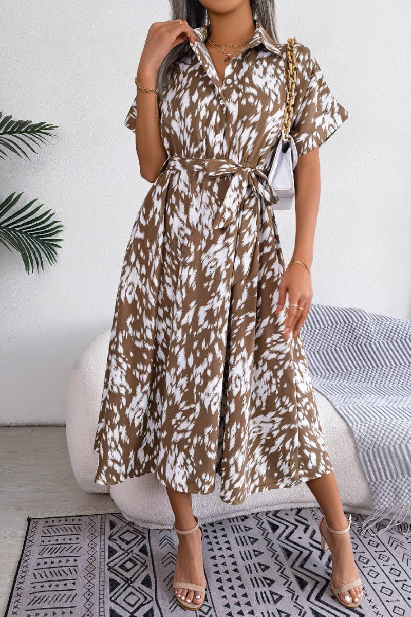 CWDMD2628_CASUAL LOOSE LEOPARD PRINT LACE-UP SHIRT DRESS