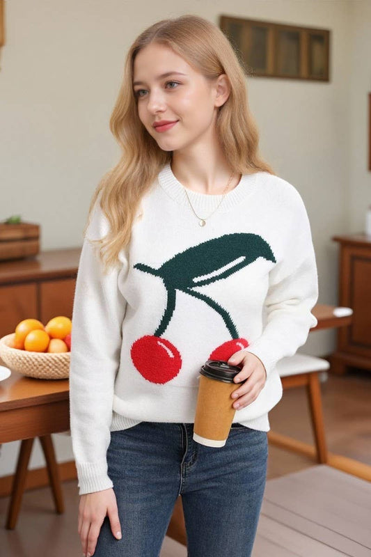 CWOSWL07572_CHERRY VALENTINE'S DAY LOOSE PULLOVER SWEATER