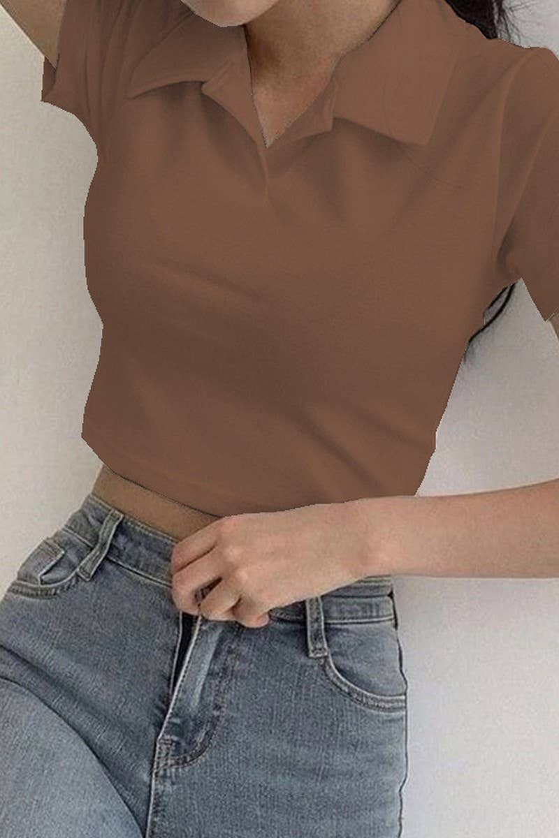 CWTBLS1809_SLIM FIT THREADED POLO NECK SHORT SLEEVE T-SHIRT