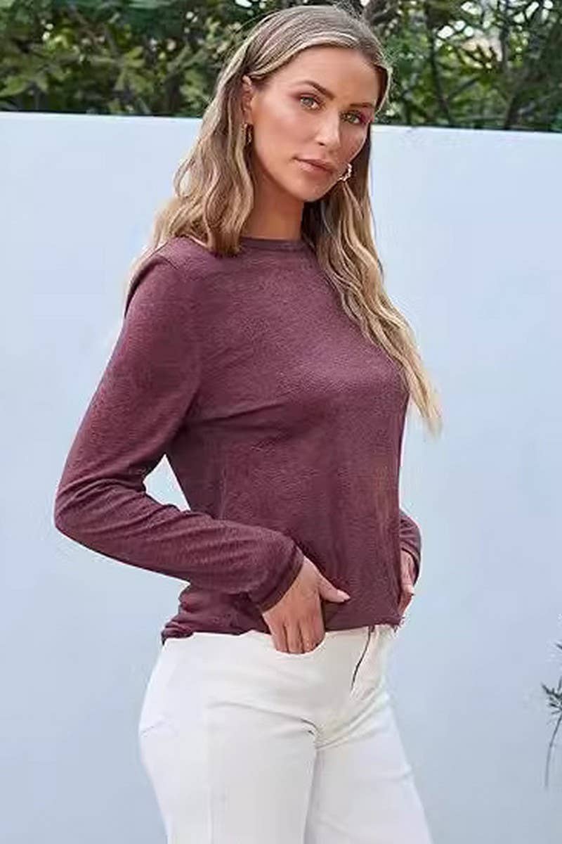 CWTBLL01154_ROUND NECK LONG SLEEVE COTTON SLIM TEE