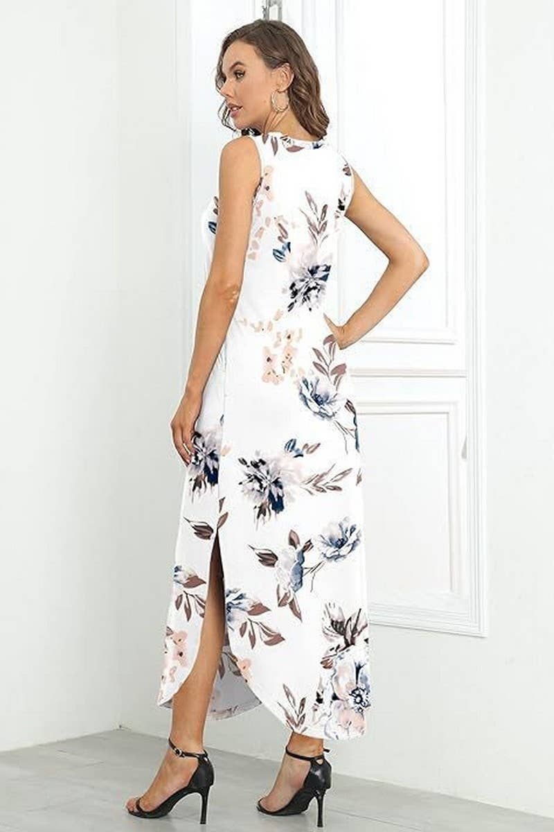 CWDMD5906_SLEEVELESS FLORAL PRINT PULLOVER MAXI DRESS