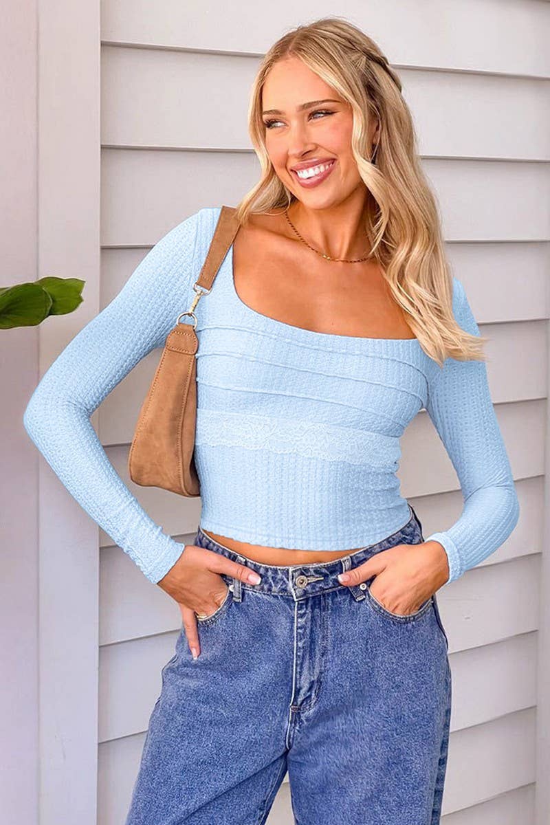 CWTTL2056_LACE PANEL SQUARE NECK SLIM LONG SLEEVE T-SHIRT