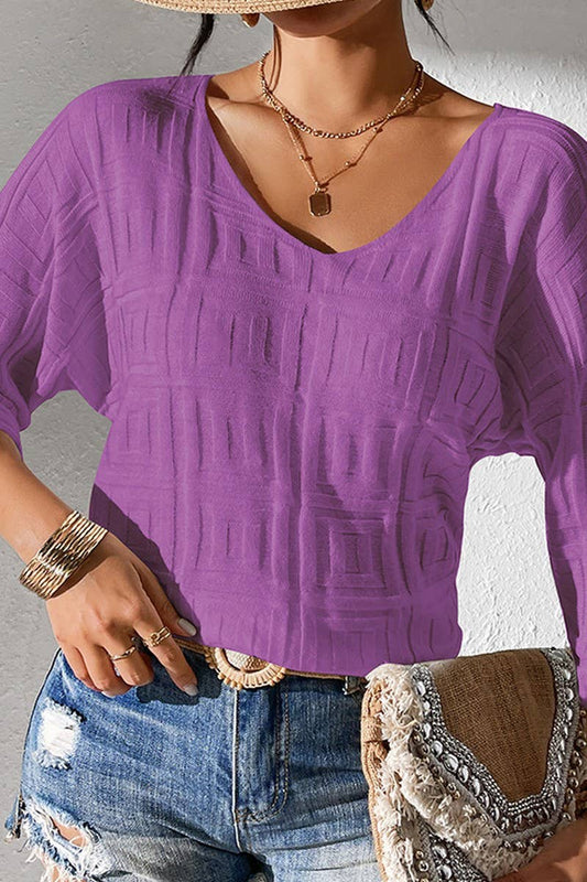 CWOSWL2690_SOLID COLOR PULLOVER V-NECK KNITTED TOP