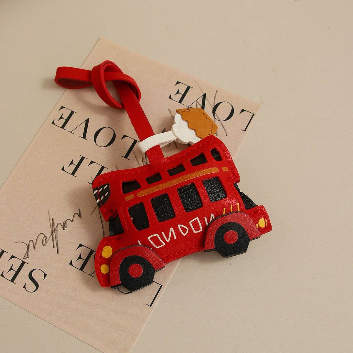 Bus Leather Keychain Coffee Cup Bag Charm_CWMM7876