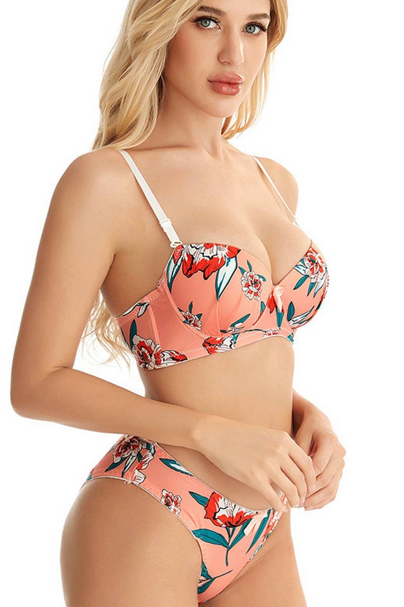 CWMW00142_PRINTED UNDERWIRE PUSH UP BRA PANTY SET