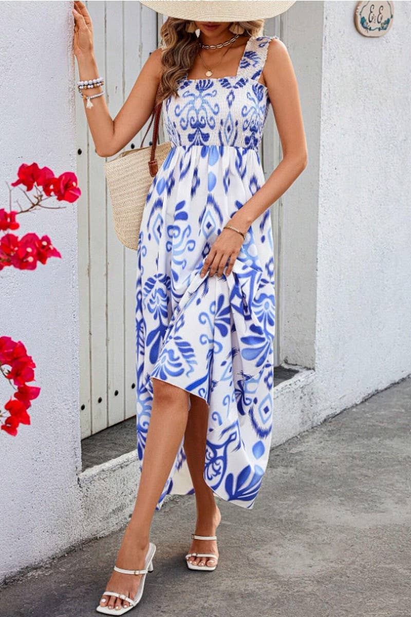 CWDHL0980_WOMEN'S RESORT PRINT CROSS FRONT MIDI DRESS