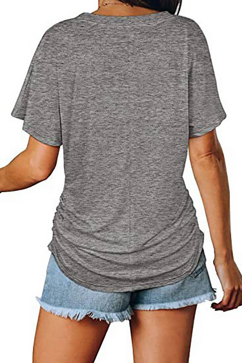 CWTTS1178_V-NECK SOLID COLOR CASUAL LOOSE TOP