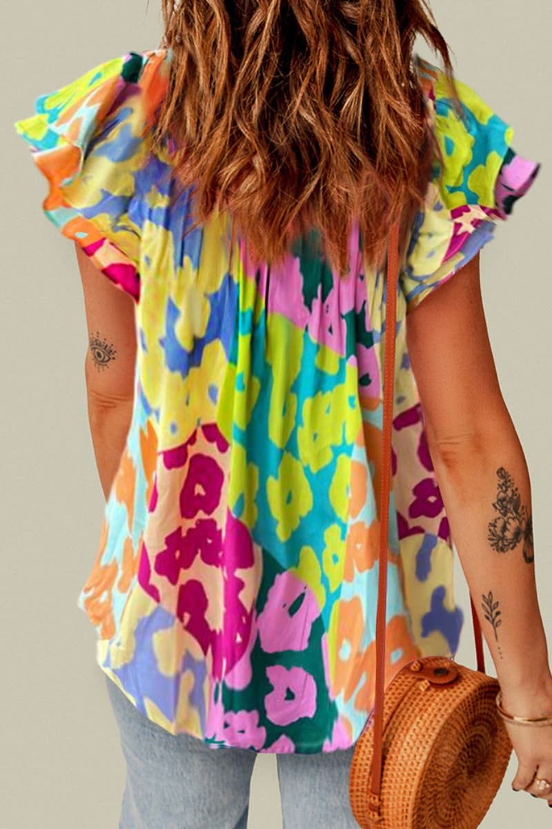 CWOV0446_LEOPARD PRINT THREE-POINT TRIMMED V-NECK TANK TOP