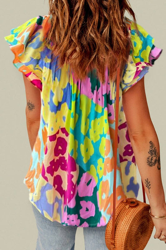 CWOV0446_LEOPARD PRINT THREE-POINT TRIMMED V-NECK TANK TOP