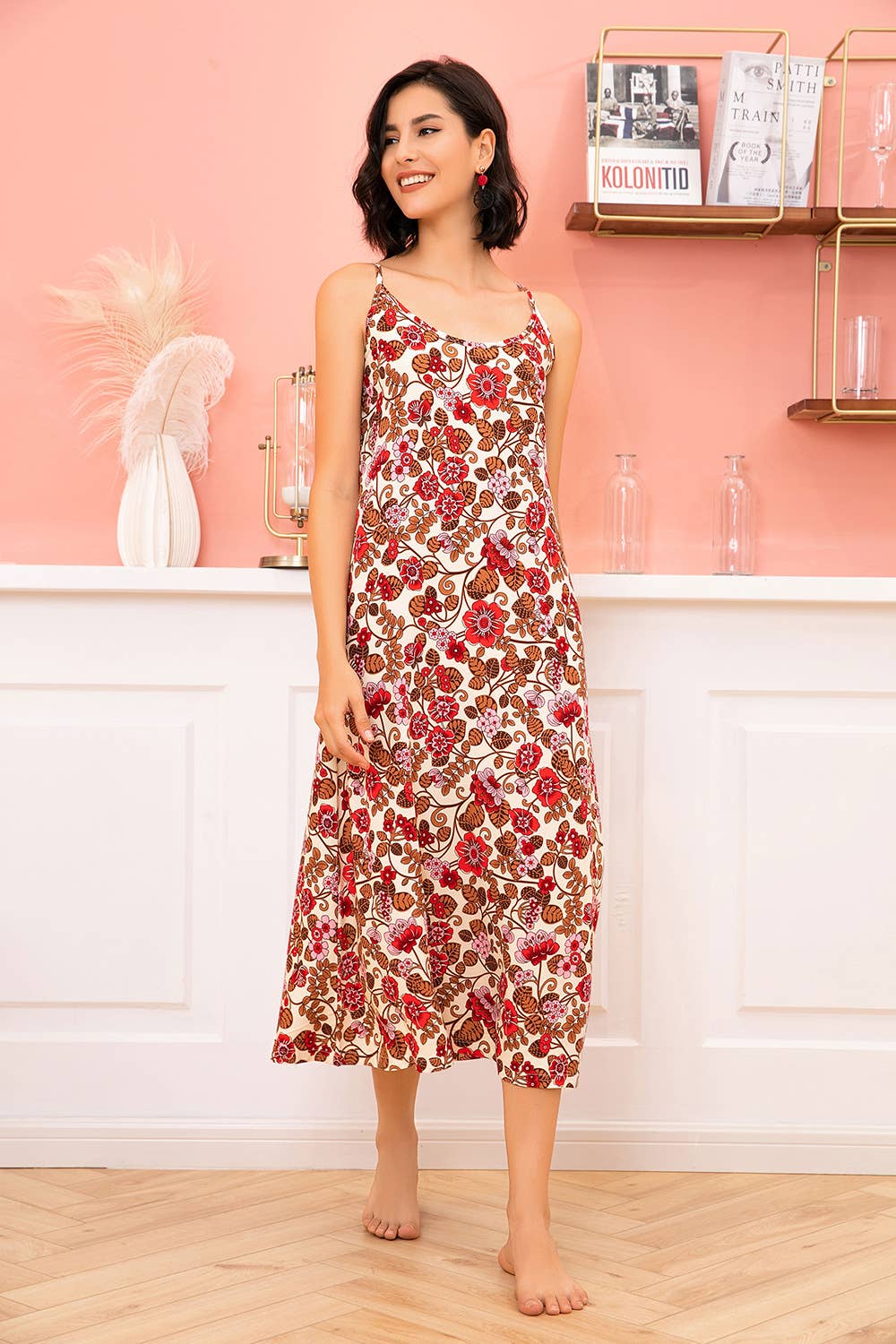 Cotton printed long halter home dress